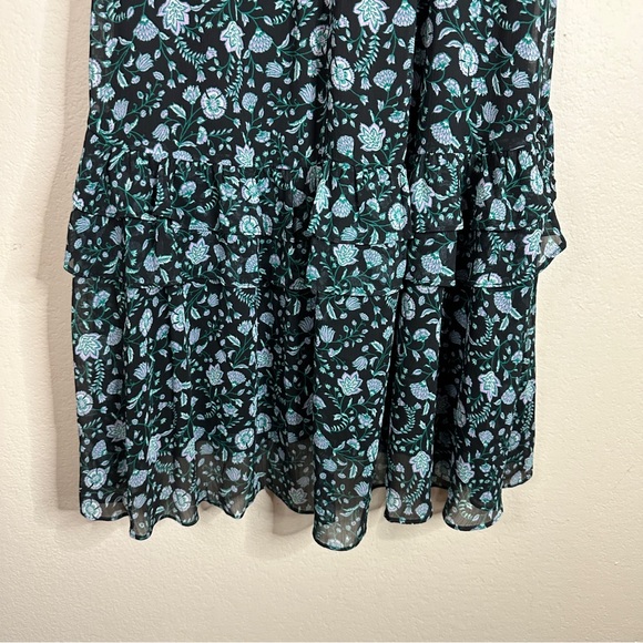 DRAPER JAMES green and black Fall Vines tiered ruffle midi dress 4 - Picture 8 of 11